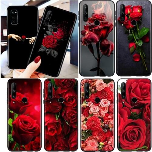 Silicone Black Cover Beautiful Red Roses For Honor 8S 8C 8X MAX 8A 8 7S 7A 7C Play 3E Prime Pro 2020 2019 Phone Case
