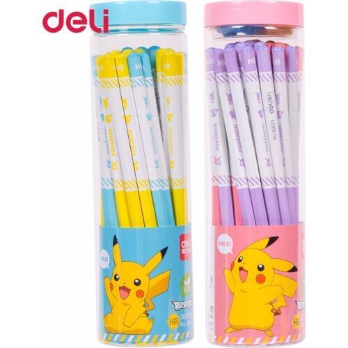 Deli Cute Pokemon Pikachu HB Standard Pencil Sharpener Erasers Safe Non-toxic pencils for drawing 36/Set Office School Supplies