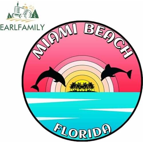 EARLFAMILY 13cm x 12.9cm for Miami Beach Florida Dolphins Decal Funny Car Stickers Fashion Vinyl Wrap Anime Car Accessories