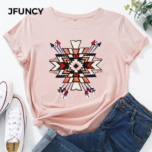 JFUNCY Plus Size Women Tshirts 100% Cotton T-shirts Women Casual Tshirt Funny Harajuku Graphic Tees Summer Female Tops