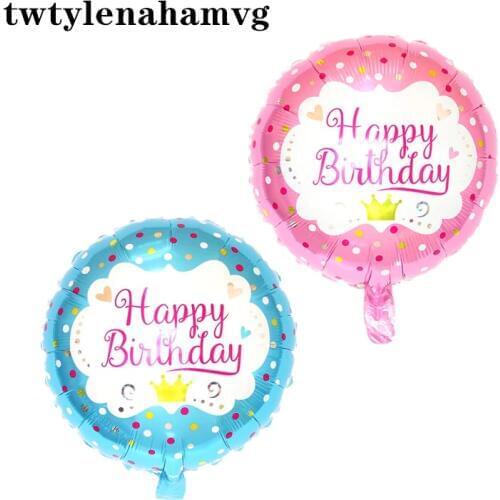 18inch Pink Blue Happy Birthday Round Aluminum Foil Balloon Baby First Anniversary Wedding Mothers Day Ball Gift for Children