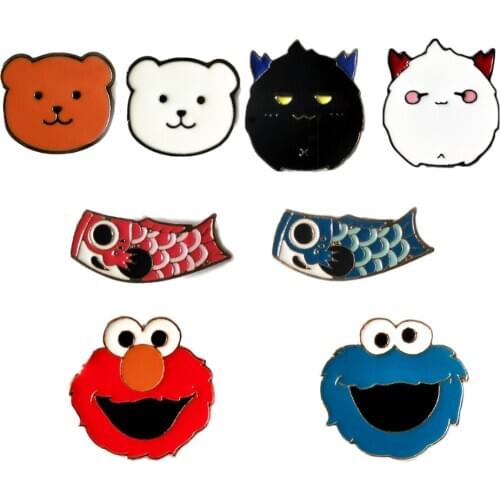 2Pcs/set Fashion Enamel Brooch Cute Devil Fish Bear Mix Badge Lapel Pins For Backpacks Jewelry Gift Hat Coat Accessories