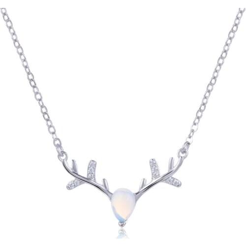 YJAX001773 Fashionable Female Clavicle Chain S925 Pure Silver Necklace Inlaid Moonlight Stone Deer Head Pendant Accessories
