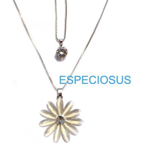 Fashion Jewelry Rhodium Plated Pendant Rhinestone Flower Women Decorative Sweater Chain Lady Long Double Strand Chain Necklace