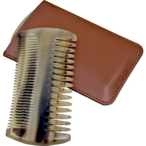 Natural Sheep Horn Moustache Brush Anti Static Beard Comb with Case for Men