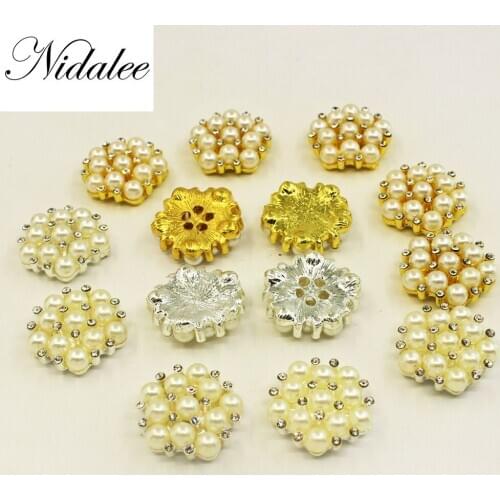 Nidalee 21mm Pearl Rhinestone Shank Button DIY Clothing Applique Metal Craft Decoration Sewing Bridal Gem Embellishment Dress