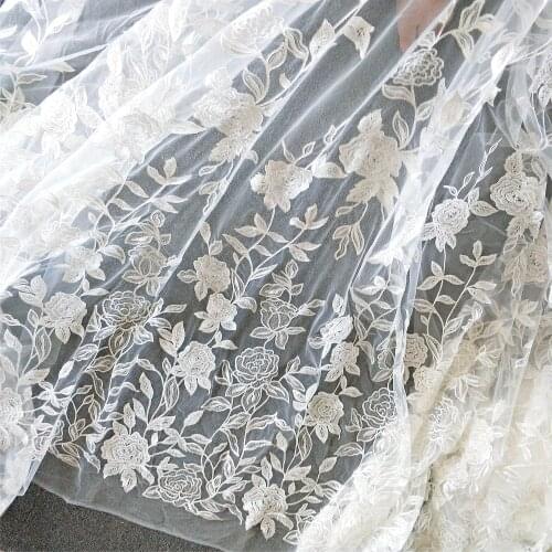 New high-grade mesh embroidery sequin lace fabric wedding dress DIY production materials