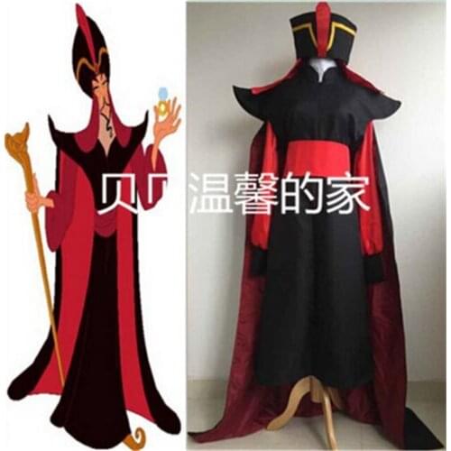 New Aladdin The Return of Jafar Halloween Cosplay Costumes Robe Cape Cloak Hat Wizard Outfits Men Aladdin Any Size Free shipping