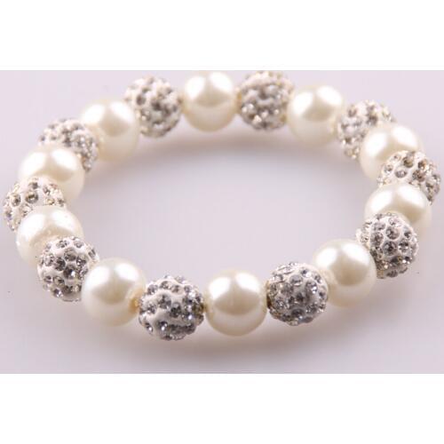 MOODPC New Arrive 10mm beige pearl bracelets and 10mm disco ball and spacers lady beads bracelet