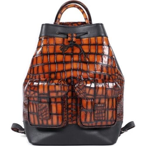 Hubu new arrival crocodile leather business leisure men Travel bag crocodile backpacks travel male backpack