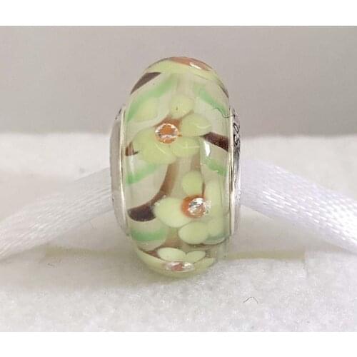 Original Yellow Daisy Blossom Flower Lampwork Murano Glass Bead Fit 925 Sterling Silver Charm Bracelet DIY Jewelry