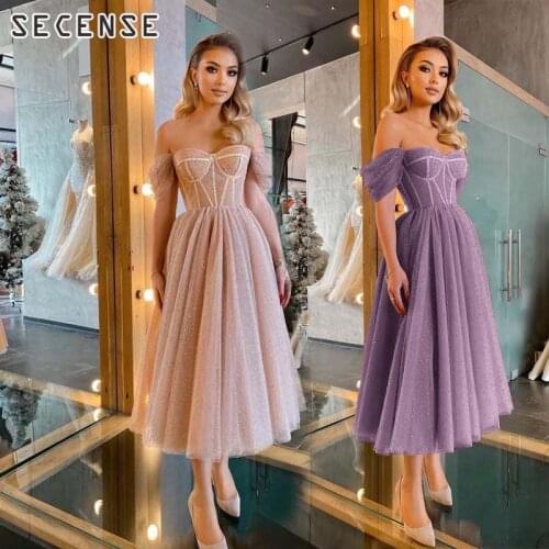 Tulle Dress Women Off Shoulder Pink Sequin Corset Midi Dress Elegant Wedding Bridesmaid Dress Gowns Party Evening Prom Fashion C