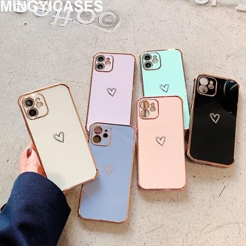 Luxury E-plated Love Heart Fundas Phone Cases for Iphone 12 Pro 11 Pro Max Mini 7 8 Plus Xr Xs Max X SE 2020 Soft TPU Back Cover