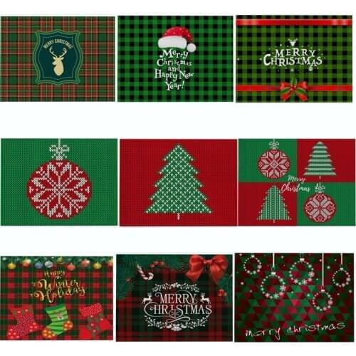 Christmas Pattern Placemat Cotton Linen Insulation Placemats Place Pad Dining Table Mats Home Kitchen Decoration 42*32cm