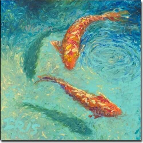 Modern Children Room Decor Abstract Gold Fishes Oil Painting Picture Canvas Wall Art Animal Textured Paintings Pieces Artwork