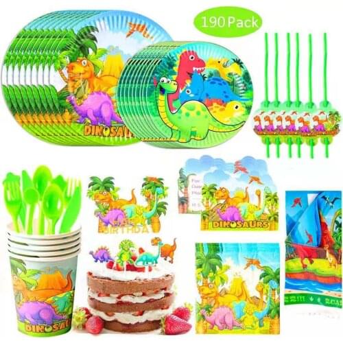 Dinosaur theme party tableware paper cup plate tablecloth banner toy balloon set birthday decoration boy baby shower