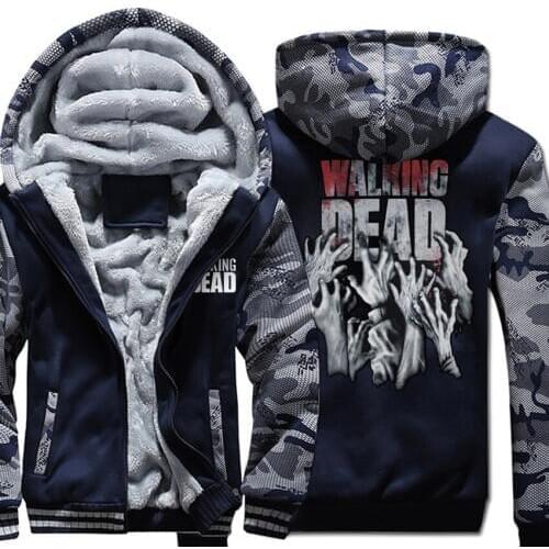 Camouflage color Hoodies the walking dead Hooded men wool liner Thicken Zipper Jacket wings coat 2019 male Hands Scary tracksuit