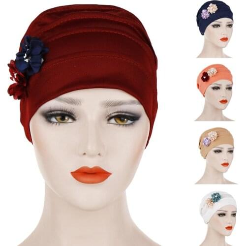 Flower Ruffle Muslim Islamic Women Turban Chemo Hat Scarf Ladies New Fashion Head Wrap Cap Islamic Head Cover Headwear New