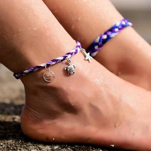 2Pcs/Lot Bohemia Waterproof Anklets for Women Friendship Bracelet Wave Turtle Starfish Beach Barefoot Leg Chain Summer 2021 New