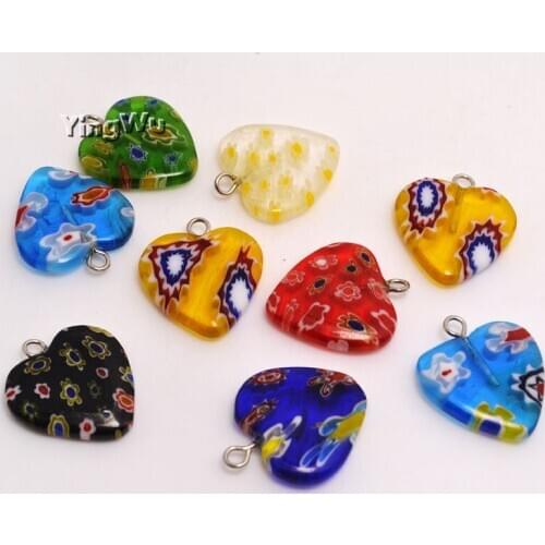 Yingwu 20mm 50pcs Mixed Color Flat Heart Millefiori Flower Lampwork Glass Beads For Jewelry Making Necklace Bracelet DIY