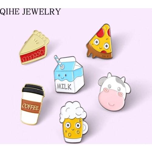 Cartoon Food Enamel Pins Badge Milk Coffee Bread Sandwich Brooches for Women Cute Backpacks Lapel Pin Jewelry Gift Wholesale