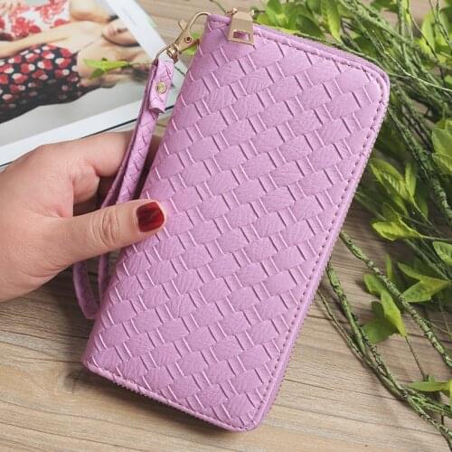 Female Long Wallets New Woven Womens Purse Solid Color Long Single Zipper Handbag Multi Card Large Capacity Zero Purse