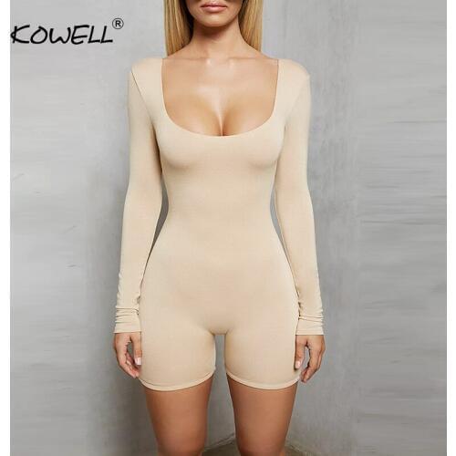 Long Sleeve Bodycon Rompres Womens Jumpsuit Sexy Backless Skinny Short Playsuit Autumn Winter Casual Body Women Overalls