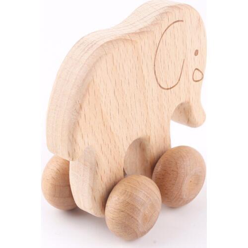 Animals 5PCS Wooden Car Elephant Shape Beech Food Grade Wooden Teething Handmade Original Wood Children Chewable Teether Toys