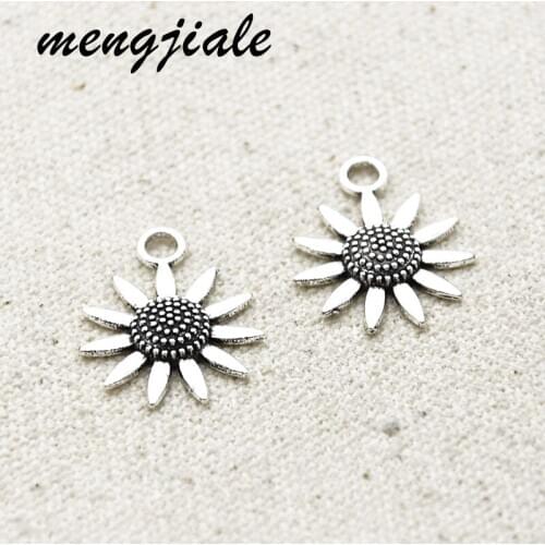 18pcs Antique Silver Tone Sunflower Charms Alloy Metal Flower Pendants For DIY Jewelry Accessories Making 23*19mm