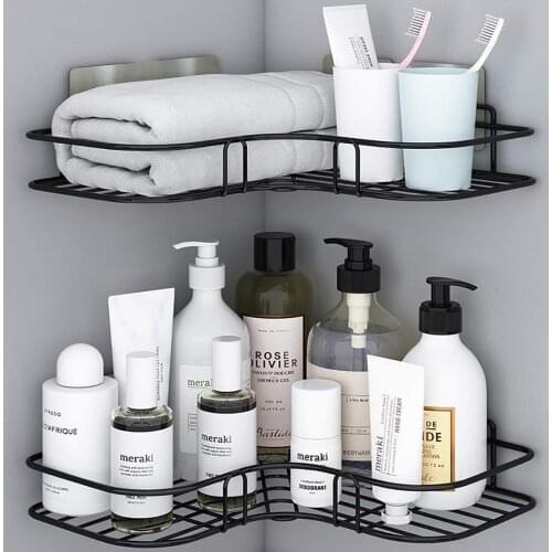 2 PC Shower Organizer Storage - Bathroom Corner Shelves, Shower Caddy with 4 Adhesive Sticker for Kitchen & Bathroom Accessories