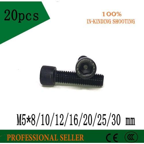 20Pcs M5*8/10/12/16/20/25/30mm DIN912 Grade 12.9 Alloy Black Steel Hexagon Socket Head Cap Furniture Screws