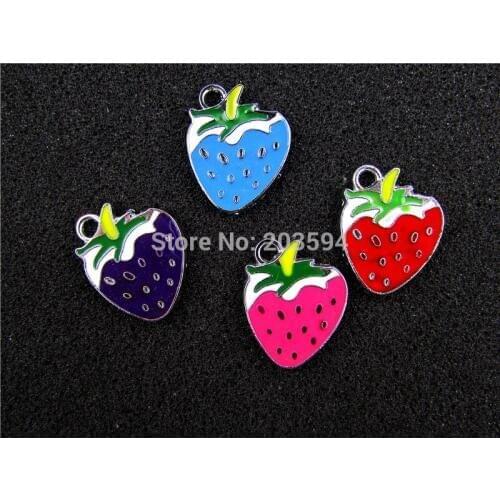 AE503 Mix Color 100Pcs Alloy Metal Enamel Strawberry Charms Pendants 23x20mm bead