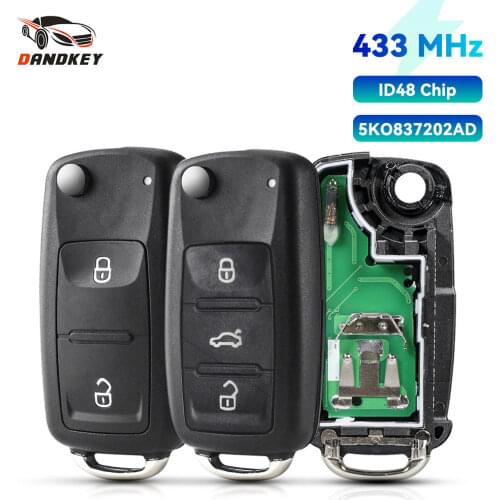 Dandkey Remote Car Flip Key 434MHz ID48 Chip For VOLKSWAGEN VW Amarok Transporter 2011-2016 7E0837202AD 5K0837202AD 2 Buttons