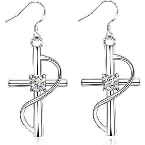 Free shipping Explosion models 925 sterling silver earrings Europe and America cross silver earrings 925 silver ear hook
