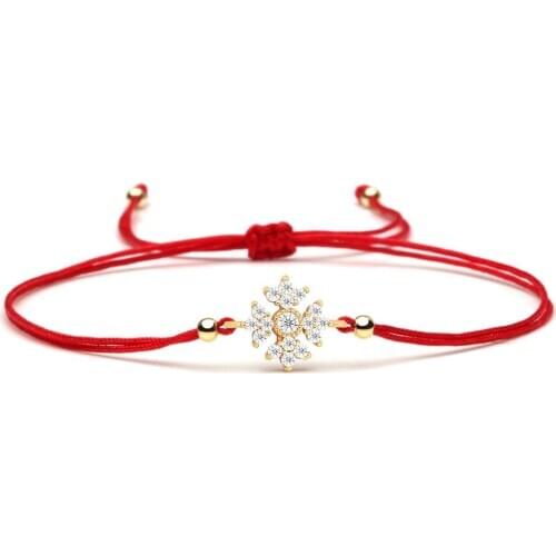 Shiny White CubicZirconia Copper Four Leaf Clover Charm Bracelet Women Girl Comely CZ Four Snowflakes Chic String Jewelry Gift