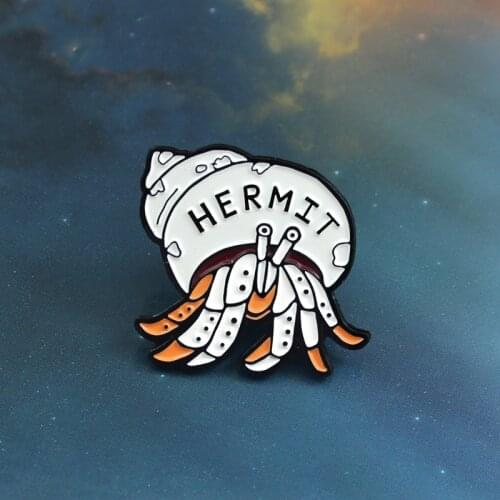 Hermit Crab Brooch Cute Crab Hidden Shell HERMIT Cartoon Enamel Pin Backpack Shirt Badge Marine Creature Magic Gift For Children