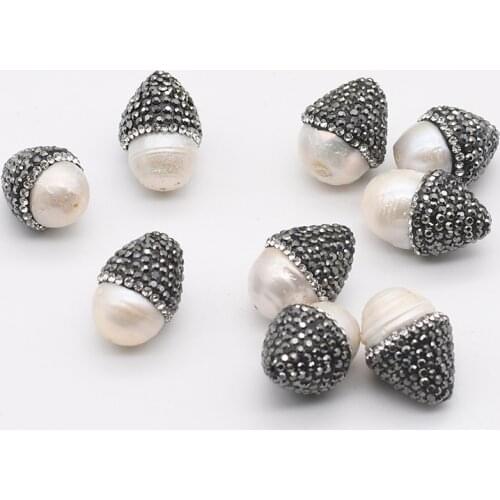 10pcs/lot Top shape White Pearl beads Trimmed With black Crystal Zircon