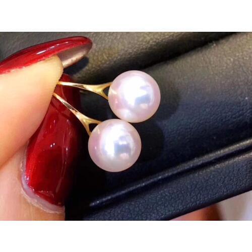D128 Fine Jewelry Pure 18 K Gold Natural Fresh Water Pearl Stud Earrings 8-8.5mm for Women Fine Pearl Earrings