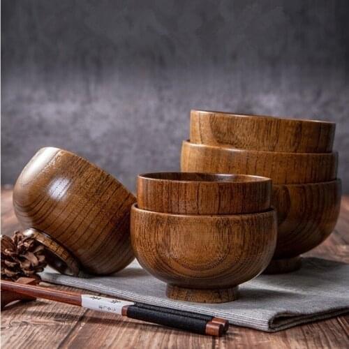 1/2/4 Pcs Japanese Style Wooden Bowl (9-16 cm) Rice Soup Bowl Salad Food Container Natural Jujube Bowl Thicken Tableware Kitchen