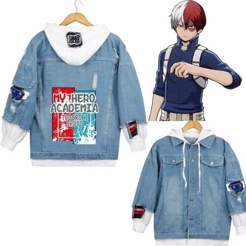 My Hero Academia Midoriya Izuku Todoroki Shoto Cosplay Denim Jacket Casual Fake Two Piece Hooded Autumn Jeans Unisex Outwear
