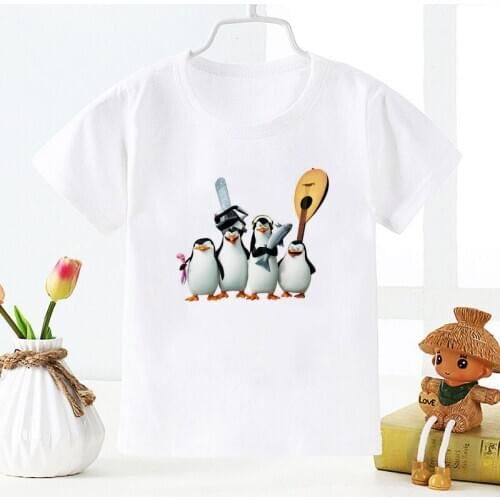 Kawaii Madagascar Penguin Graphic Baby Boy Summer Clothes Harajuku Shirt Aesthetics Girl T Shirt Round Neck Girls Shirts Unisex