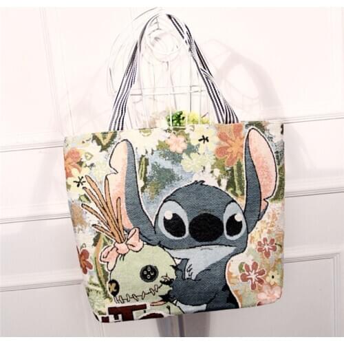 Disney Stitch Minnie Mickey Mouse canvas bag casual shoulder handbag shopping bag Winter new cartoon pattern