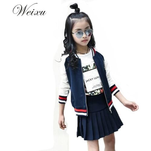 Spring Autumn Teenage Girls Clothing Two Piece Set Childrens School Uniform Coat with Skirt Sport Suit Kids Girl Tracksuit