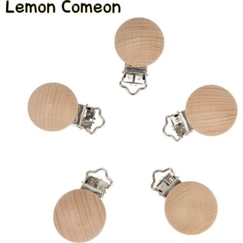 Lemon Comeon 5Pcs Baby Wooden Clips Beech Pacifier Clips Teething Diy Dummy Holder Nursing Accessories Soother Clasp Metal