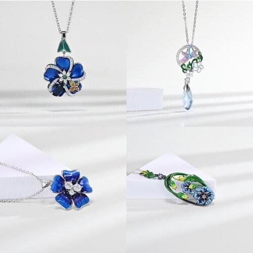 Fashion Enamel Jewelry Charm Fine Flower Leaf Pendant Necklace For Women Wedding Temperament Luxury Accessories Wholesale