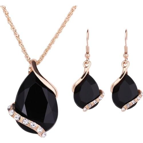 Fashion Clear Zirconia Jewelry Set Alloy Gold-color Necklace Women Sexy Blcak Delicate Dimand Earrings Birthday/Christmas