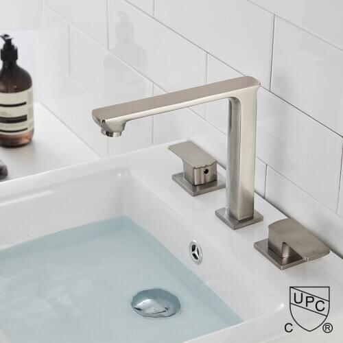 MTTUZK Deck Mounted Duble Handle 3 Hole Basin Faucet Brass Hot and Cold Water 3 Holes Square Washbasin Mixer Tap
