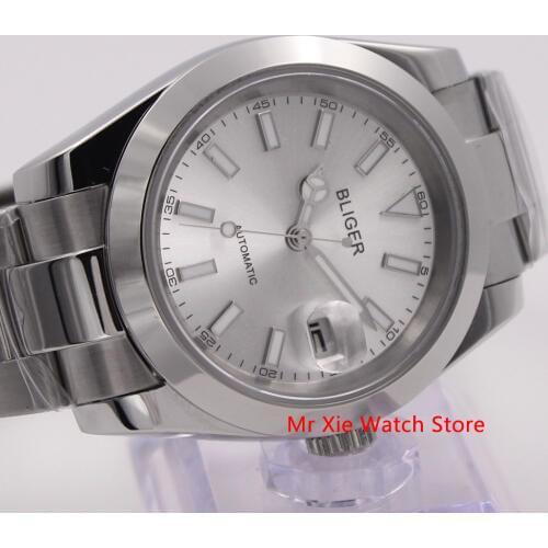 Bliger 40mm Automatic Mechanical Mens Watch Luxury Calendar Luminous Waterproof Sapphire Glass Stainless Steel Case Mens Watch