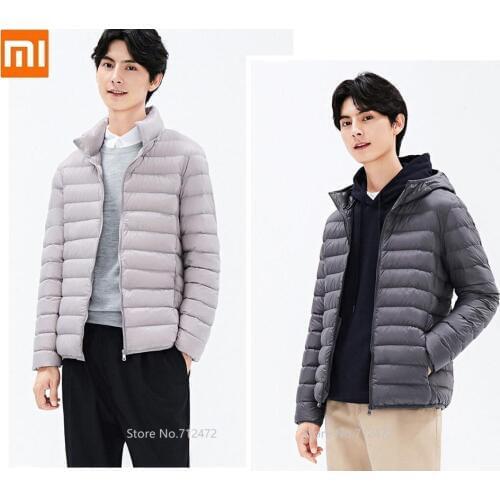 Xiaomi male Slim fit Heat storage and warm hooded down jacket Winter Portability 90% White Duck Down men Stand collar coat