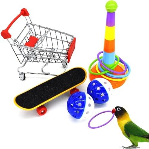 5pcs Bird Toy Set Ball Skateboard Cart Toss Ring Bird Chew Toy Bird Training Toy for Conures Parrots Parakeets Cockatiels